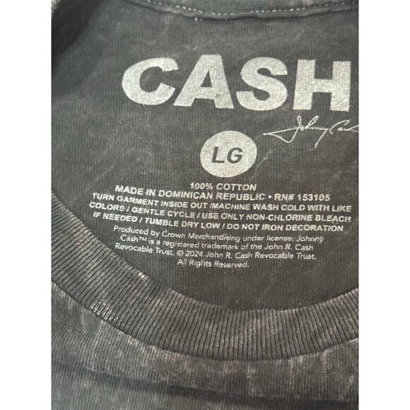 Johnny Cash Black Faded Distressed Short Sleeve T-shirt Outlaw Cowboy Hat Sz L - Picture 3 of 7